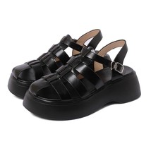 Buckle Strap Woman Simple Shoes Summer Sandal Roman Style Split  Leather Platfor - £90.78 GBP