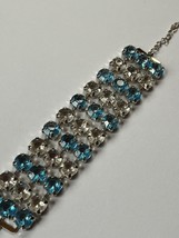 Wide Alternating Light Blue &amp; Clear Round Prongset Acrylic Rhinestone SI... - $13.09