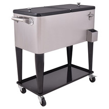 80 Quart Patio Rolling Stainless Steel Ice Beverage Cooler - Color: Gray - £207.28 GBP