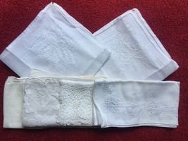  Set of 6 vintage embroidered white handkerchiefs (mixed set) - £19.98 GBP