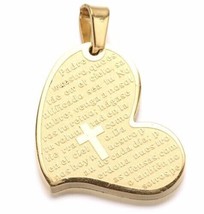 Heart Prayer Padre Nuestro Lord Cross Pendant Bible Gold Stainless Steel N25 - £5.13 GBP