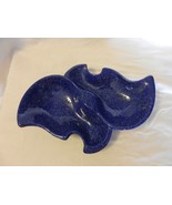 Vintage Handmade Ceramic Cobalt Blue Relish Bowl With White Speckles - $42.75