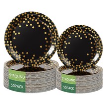 Round Disposable For All Occasions Golden Dots - 100 Pack - 50 X 9&quot; And 50 X 7&quot;  - £28.90 GBP