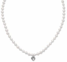 Cultured Freshwater Pearl Oxidized Silver Heart Pendant Bead Necklace Gift 13&quot; - £126.63 GBP