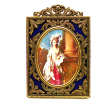 Italian Brass Picture Frame Ornate Blue Velvet Victorian Lady Action For/Pour - £19.81 GBP