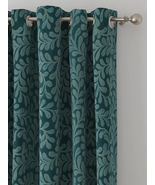 Teal Blue Botanical Leaf Textured Linen Blackout Curtains Set of 2 with ... - £18.36 GBP+