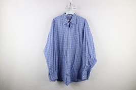 Peter Millar Mens Size XL Long Sleeve Collared Button Shirt Blue Plaid Cotton - £27.65 GBP