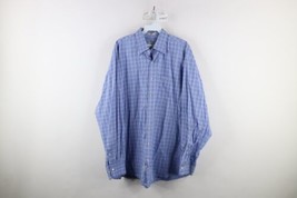 Peter Millar Mens Size XL Long Sleeve Collared Button Shirt Blue Plaid Cotton - £26.26 GBP