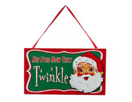 Kurt S. Adler &quot;His Eyes How They Twinkle&quot; Wooden Sign Glitter Christmas Ornament - £4.71 GBP