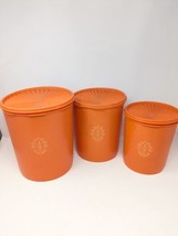 3 Vintage Tupperware Nesting Canisters Orange w/ Sunburst Lids - £19.87 GBP