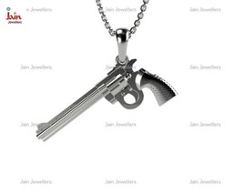 Solid 14 Kt White Gold Magnum Revolver Pistol Gun Military Men Necklace Pendant - $611.82