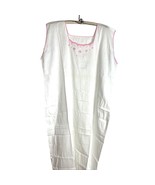 Vintage 50s Sleep Dress Nightgown Cottagecore White Embroidered Pink Tri... - $872.61 MXN