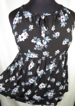 Women&#39;s Size Large/12, Torrid Black Floral Tie Neck Silky/Stretchy Babydoll Tank - £16.00 GBP