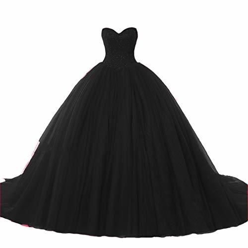 Custom Made Sweetheart Beaded Top Ball Gown Long Formal Evening Prom Dress Black