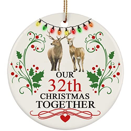 hdhshop24 Our 32 Years Anniversary Cute Deer Couple Wildlife Ornament 32th Weddi