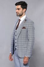 Men 3pc Vest Suit WESSI by J.VALINTIN Extra Slim Fit JV42 Blue Plaid TURKEY USA image 7