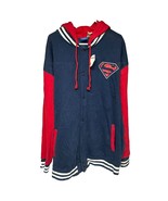 Vintage Superman Jacket Mens XXL Blue Hooded Button Snap Drawstring Pock... - $50.03 CAD