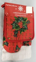 5 Pc Kitchen Set: 2 Pot Holders Oven Mitt &amp; 2 Towels Noel &amp; Berries By Supreme H - £24.03 GBP