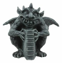 Gothic Guardian Of Bibliography Horned Gargoyle Statue 4.5&quot;Tall Crazy Bookworm - £21.57 GBP