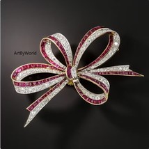 art deco Edwardian Ruby gemstone Bow Brooch, Promise Brooch, Fancy Mens brooch - £350.39 GBP