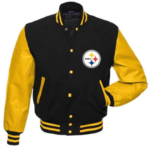 Pittsburgh Steelers Black &amp; Yellow Wool Varsity Jacket –NFL Letterman Bo... - $150.00+