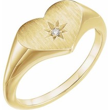 Authenticity Guarantee 
14k Yellow Gold Heart Starburst Diamond Signet Ring - £500.59 GBP+