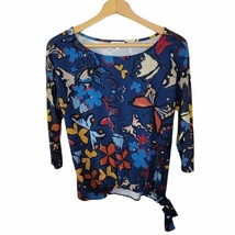 Anthropologie Weston Wear | Navy Blue Multicolor Butterfly Side Tie Top, size XS - £27.05 GBP