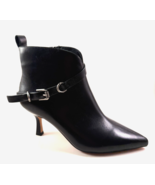Lonza 206025 Black Leather Mid Stiletto Heel Pointed Toe Dress Ankle Bootie - $292.91 CAD
