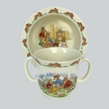 Royal Doulton England Bunnykins Children&#39;s Dishes Rimmed Bowl Double Handled Cup - £24.23 GBP