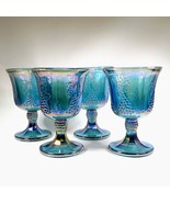 Colony Harvest Carnival Blue Set of 4 Goblets 5 3/8&quot; Iridescent Water Gl... - $54.42 CAD