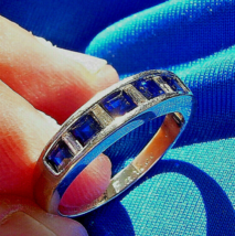 Sapphire Diamond Wedding Band Vintage Anniversary Ring Solid 14k White G... - $1,895.25