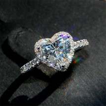 Halo Engagement Ring 2.45Ct Heart Shape Simulated Diamond 14k White Gold Size 5 - £210.23 GBP