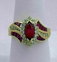 2Ct Marquise Cut Simulated Red Ruby Cluster Woman&#39;s Ring 925 Silver Gold Plated - £77.86 GBP