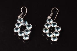 925 Sterling Silver Aquamarine Gemstone Handcrafted Dangle Earrings Her Gift - £34.59 GBP