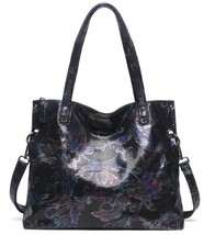 Genuine Suede Cowhide Designer Big Shoulder Bag 100% REAL LEATHER Shiny Floral B - £77.27 GBP