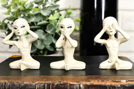 Ebros UFO See Hear Speak No Evil Roswell Alien Sitting Figurines Set of 3 - £16.75 GBP