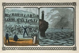 Children Play games at school recess; seascape with ship in fog off a lighthouse - $19.97