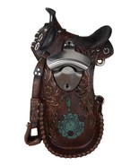 Rustic Western Cowboy Horse Saddle Tooled Floral Faux Leather Wall Bottl... - £22.30 GBP
