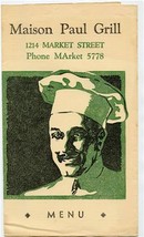 Maison Paul Grill Menu Market St San Francisco California 1939 Wood Block Cover - £101.29 GBP