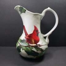 Cardinal in Holly Christmas Porcelain Pitcher Jug Hautman Brothers Collection - £20.48 GBP