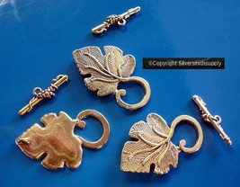 TOGGLE CLASPS 3 Grape leaf Ant Gold pltd  Zinc anklet necklace bracelet FPC163B - £2.29 GBP