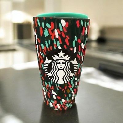 Starbucks 2019 Holiday Green Confetti Christmas 12oz Ceramic Travel Tumb... - $21.77