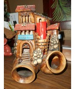 SPANISH STYLE CANDLE HOLDER/PLANTER/GNOME HOME/W OPEN WINDOWS/CLAY POTS/... - £26.06 GBP