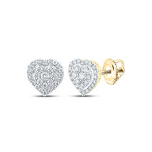 14kt Yellow Gold Womens Round Diamond Heart Earrings 1/4 Cttw - £270.37 GBP