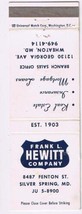 Matchbook Cover Frank L Hewitt Insurance Silver Spring MD - $0.67