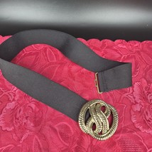 Vintage 1980&#39;s Black Elastic Stretch Gold Tone Metal Clasp Belt 29&quot;x2&quot; S... - $13.73