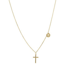  14K Solid Gold Mini Cross Disk Dainty Necklace -16&quot;-18&quot; Minimalist Yellow White - £235.81 GBP