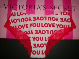 New Victoria&#39;s Secret &quot;Pink&quot; Lace Back NO-SHOW Cheekster Panty Red Love You Sz L - £10.34 GBP
