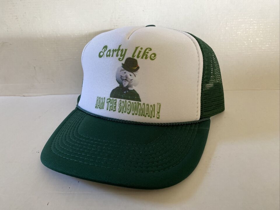 Sam The Snowman Hat Party Trucker Hat Adjustable Dark Green Christmas ...