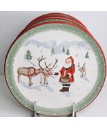 4 Dinner Plates Christmas Santa and Reindeer Folk Art New - $1,267.01 MXN